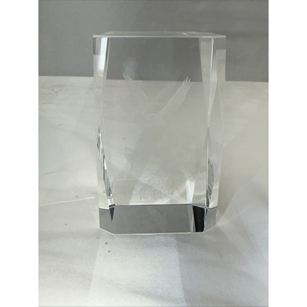 3D Laser‎ Etched Crystal Glass Cube Howling Wolf And Eagle 3" Vintage